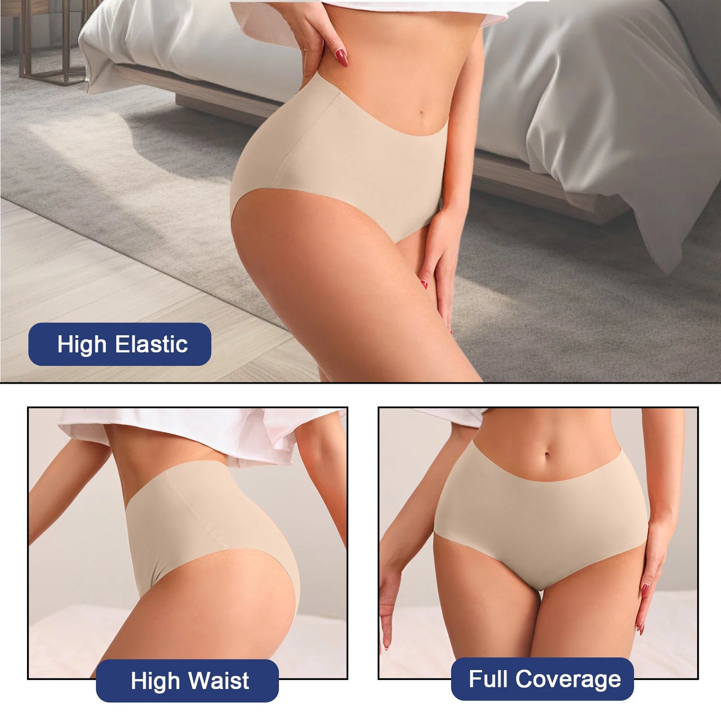 7PCS/Set Women High Waist Seamless Underwear Breathable Comfort Briefs S-2XL