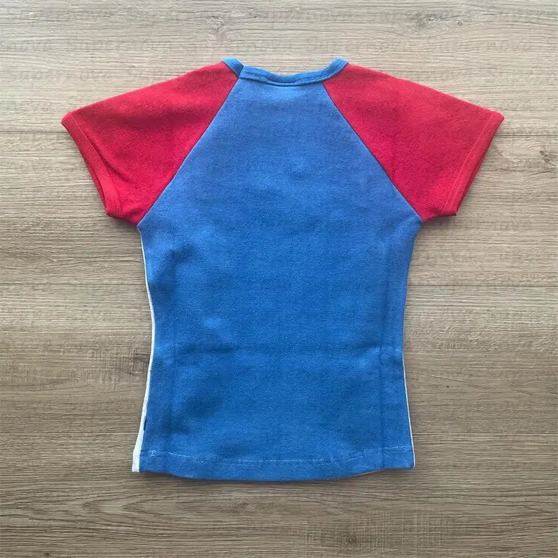 Y2k Clothes Punk Summer Leisure Gothic Retro Women's Letter Embroidery Sports splicing Short Sleeve T-Shirt Streetwear emo tops