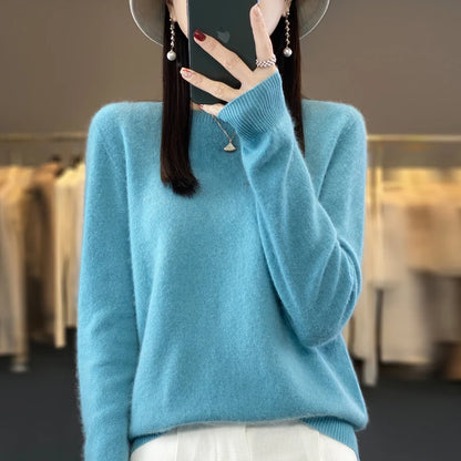 Women 100% Merino Wool Sweater New Fashion O-Neck Pullover Tops Basic Jumper Autumn Winter Woman Cashmere Sweater Knitted Blouse