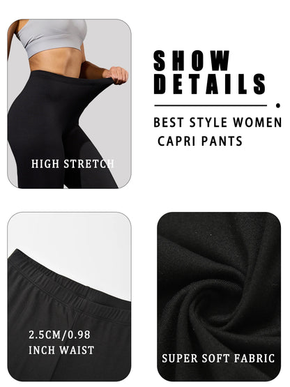 Women's Super Soft Capri Pants High Stretchy Breathable Pants No See Through Workout Running Yoga Athletic Pants Gym Leggings