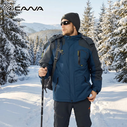Men's Water-Resistant Ski Jacket Winter Fleece Lined Snow Coat Warm Windproof Outdoor Jacket