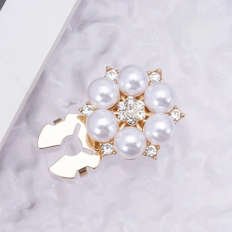 5Pcs Crystal Pearl Clip Cufflinks for Mens Luxury on Button Covers Detachable Decorative Buttons for Shirts Coats Blouses Women