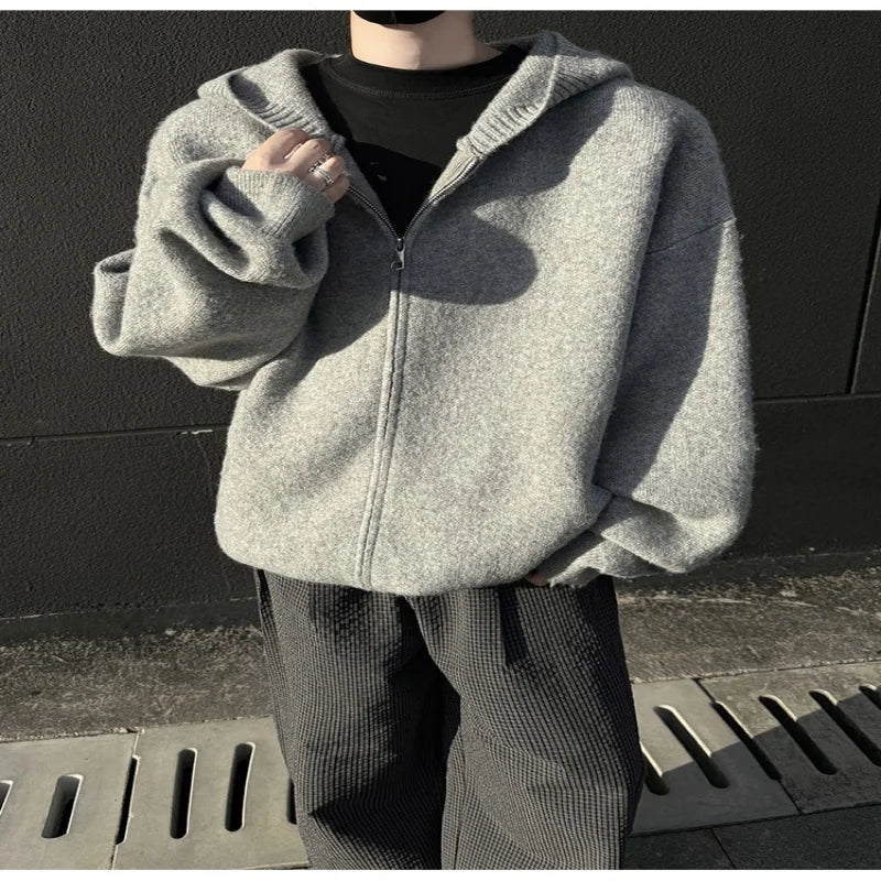 Pull-over zippered hooded sweater men's versatile knitwear jacket autumn and winter cardigan for men