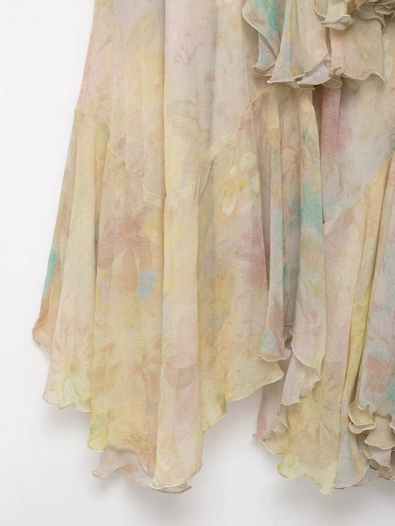 KONDALA Vintage Flower Print Long Skirts High Waist Ruffles Chiffon Skirts Fashion 2025 Autumn Boho Holiday Party Skirts