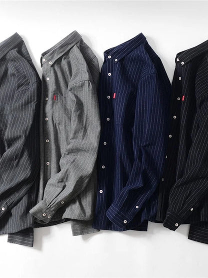 Men's Thickened Flannel Warm Striped Shirt Autumn Winter Casual Style Wear Resistant Durable Outerwear Youth Popular Fashion