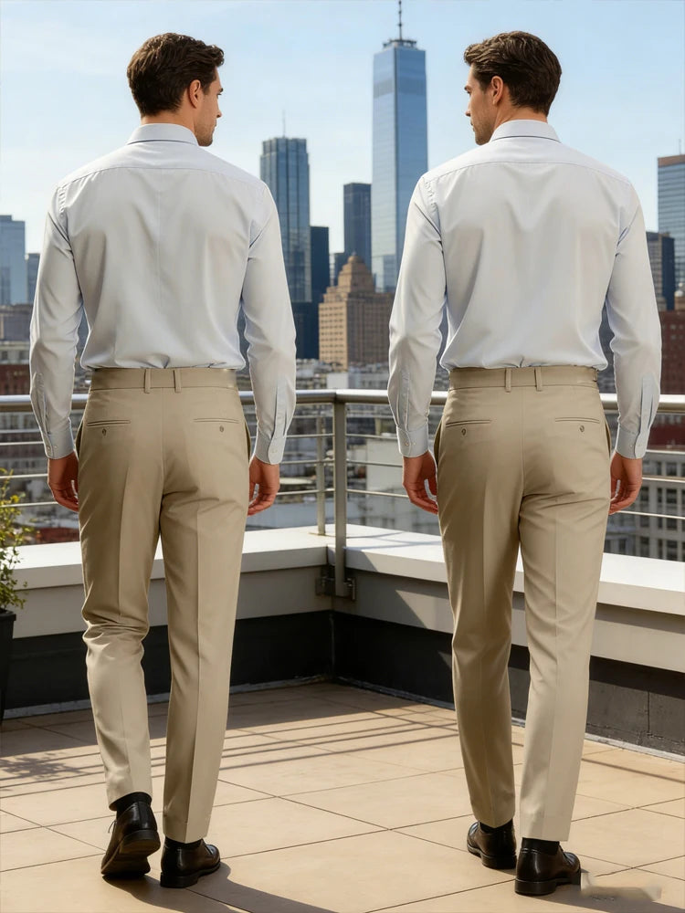 New Casual Solid Color Suit Trousers Men Spring Trendy Belt High Waist Pants Male Business Office Fashion Pleated Straight Pants