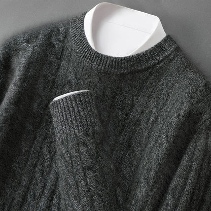 ZOCEPT 100% Natural Cashmere Men's Sweater Autumn Winter Thick Warm O-Neck Casual Pullover Knitted Twisted Flower Sweater Top