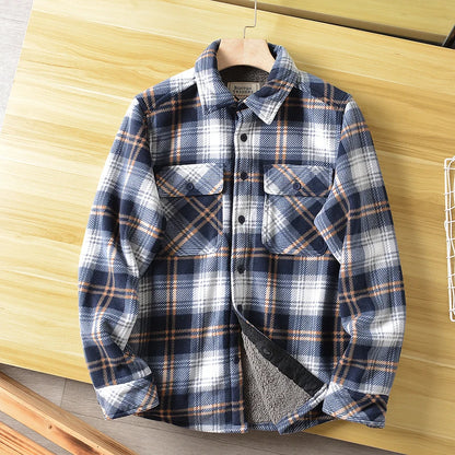 Americans Style Men's Winter Sherpa Fleece Lined Flannel Shirt Jacket Workwear Warm Button Up Plaid Shirt Jacket Male Clothing