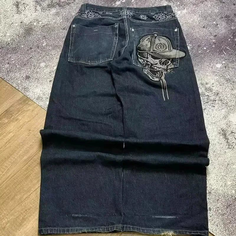 American Vintage Hip Hop New Blue Washed Pattern Printed Baggy Jeans Female