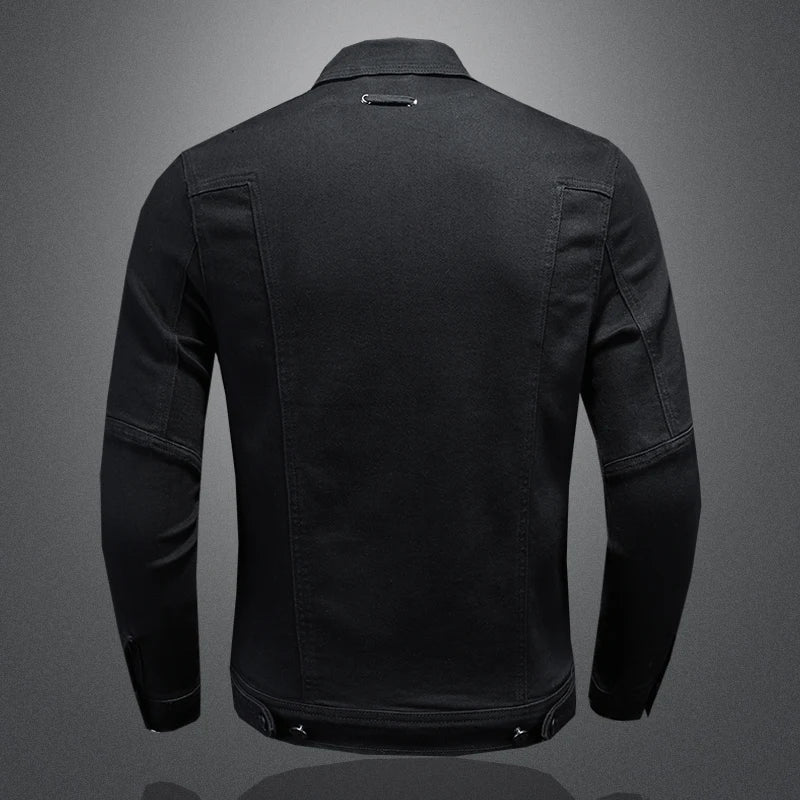 Men's High-Quality Fashion Handsome Trend Classic Denim Jacket Black Gold Zipper Biker Multi-Zip Winter Snow Jacket