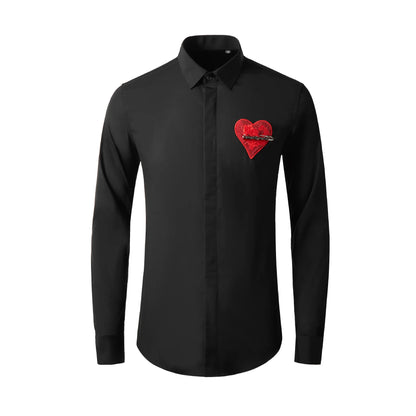 Brand Knitted Love Embroidery Shirt Men Trend Long Sleeved Men Shirt Luxury Social Banquet Party Shirts Streetwear Men Clothing