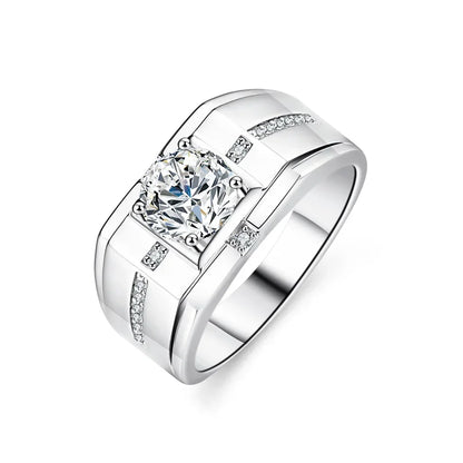 Solid 18K White Gold Ring 1CT Moissanite Male's Wedding Ring Stone Certified Natural Diamond Rings For Man D Color VVS1 Jewelry