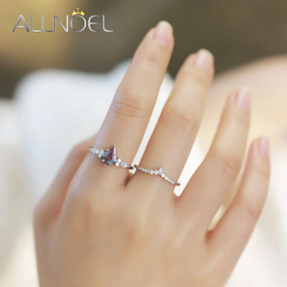 ALLNOEL 925 Sterling Silver Color Change Alexandrite Ring For Women Luxury Engagement Wedding Band Fine Jewelry