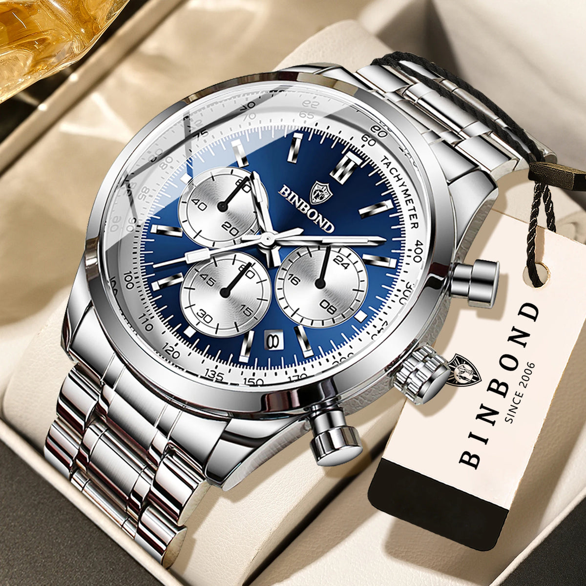 BINBOND Cool Sturdy Accurate Luxury Quartz Watch for Men Auto Date Chronograph Luminous Waterproof Men's Watch Casual Reloj