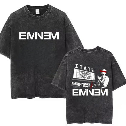 90s Rapper Eminem World Tour Music Washed T-shirt Unisex Gothic Streetwear Graphic T Shirts
