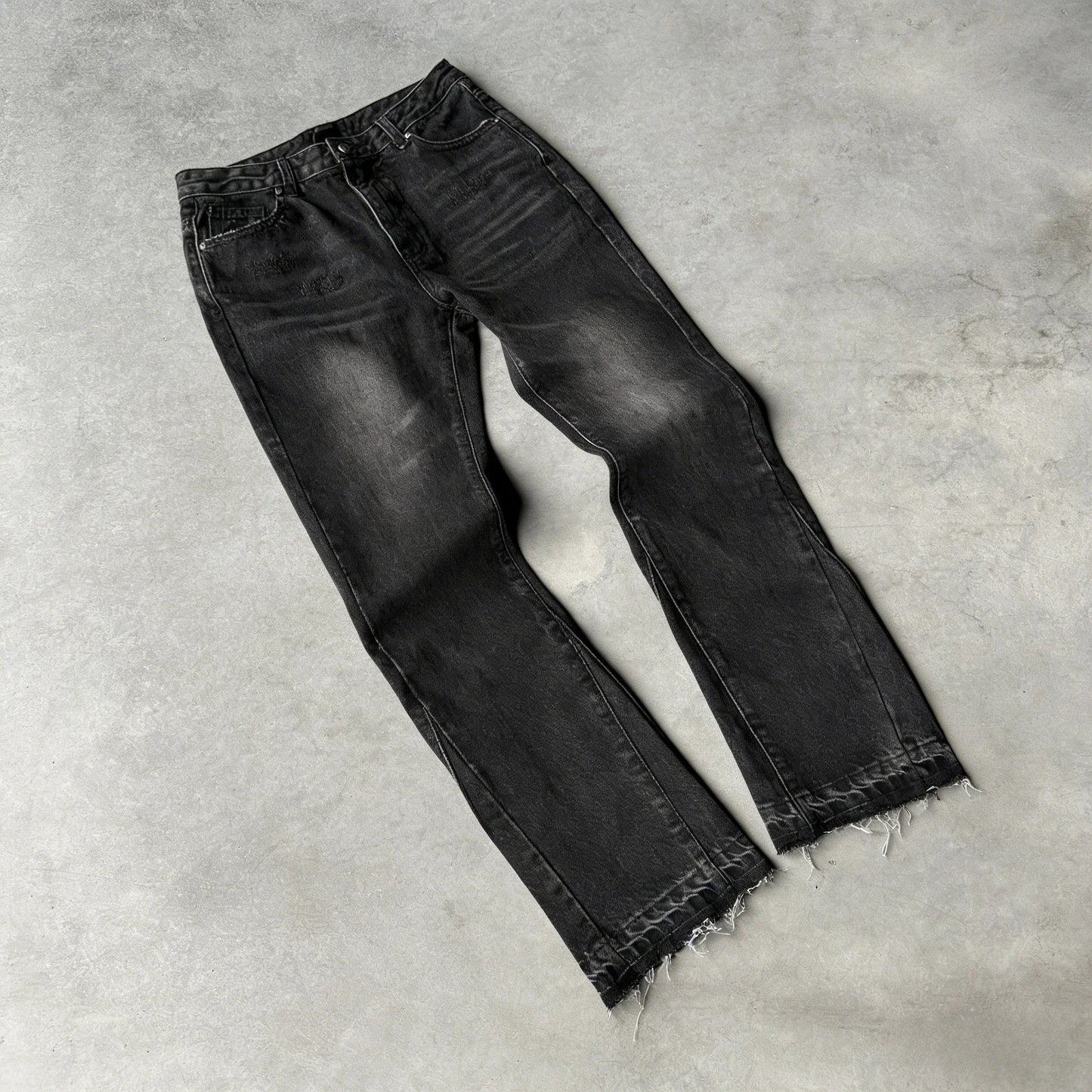 Hip Hop Straight Leg Pants Gothic Fringed Casual Micro Flared Pants Y2K Vintage Slim Fit Jeans Trendy Washed Men Women Harajuku