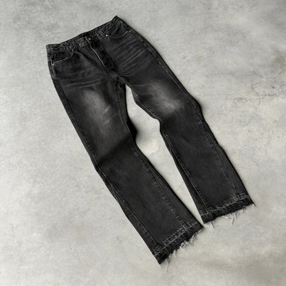 Hip Hop Straight Leg Pants Gothic Fringed Casual Micro Flared Pants Y2K Vintage Slim Fit Jeans Trendy Washed Men Women Harajuku