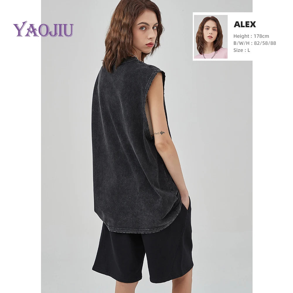 Y2K Tanks Tops for Men Women 100% Cotton Vintage Black Men's Clothing Hip Hop Punk Rock Sleeveless Tshirts Gothic Vests