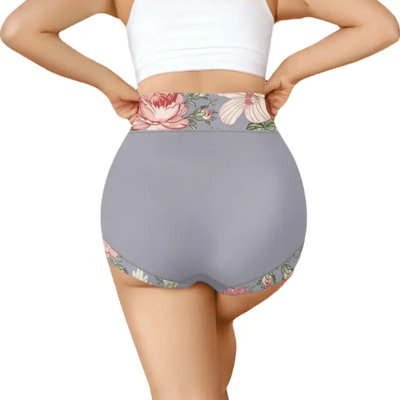 Women's Plus Size Floral Print Patchwork High Waist Briefs
