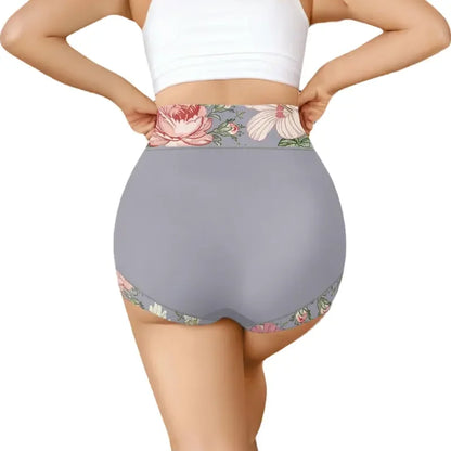Women's Plus Size Floral Print Patchwork High Waist Briefs
