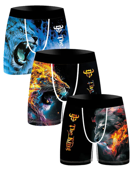 3Pcs Lion Wolf Print Men Underwear Boxers Men's Novelty Underpants
