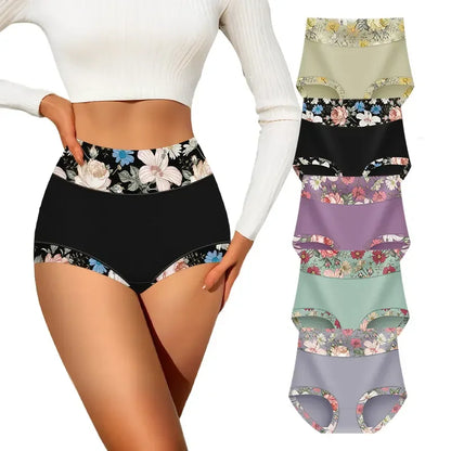 Women's Plus Size Floral Print Patchwork High Waist Briefs