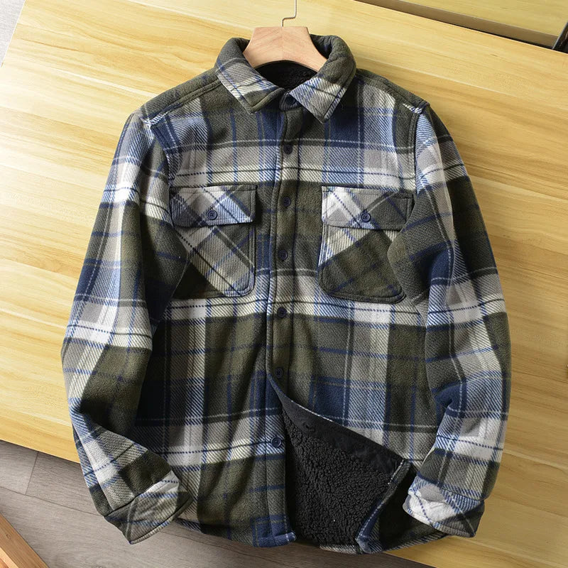 Americans Style Men's Winter Sherpa Fleece Lined Flannel Shirt Jacket Workwear Warm Button Up Plaid Shirt Jacket Male Clothing