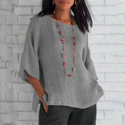 Cotton Blouse Shirts Summer O-Neck Three Quarter Loose Casual Blouse Tops Summer Cothes For Women Streetwear