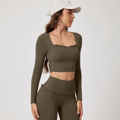 New Summer 2Pcs Women Gym Yoga Female Outfit Outdoor Sports Quick-Dry Long-Sleeved Shirt Set Woman Two-Piece Suit Sportswear