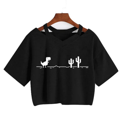 2000s Y2k Print Women Tee Shirt Harajuku Gothic Cropped Mange Tshirt Funny Graphic T-shirt Korean Style Casual Crop Tops Female