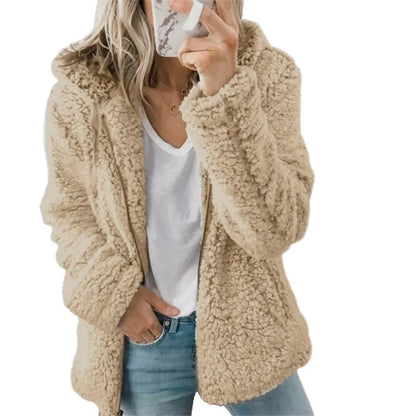 2024 New Women's Hooded Tweed Velvet Autumn and Winter Tops Jacket
