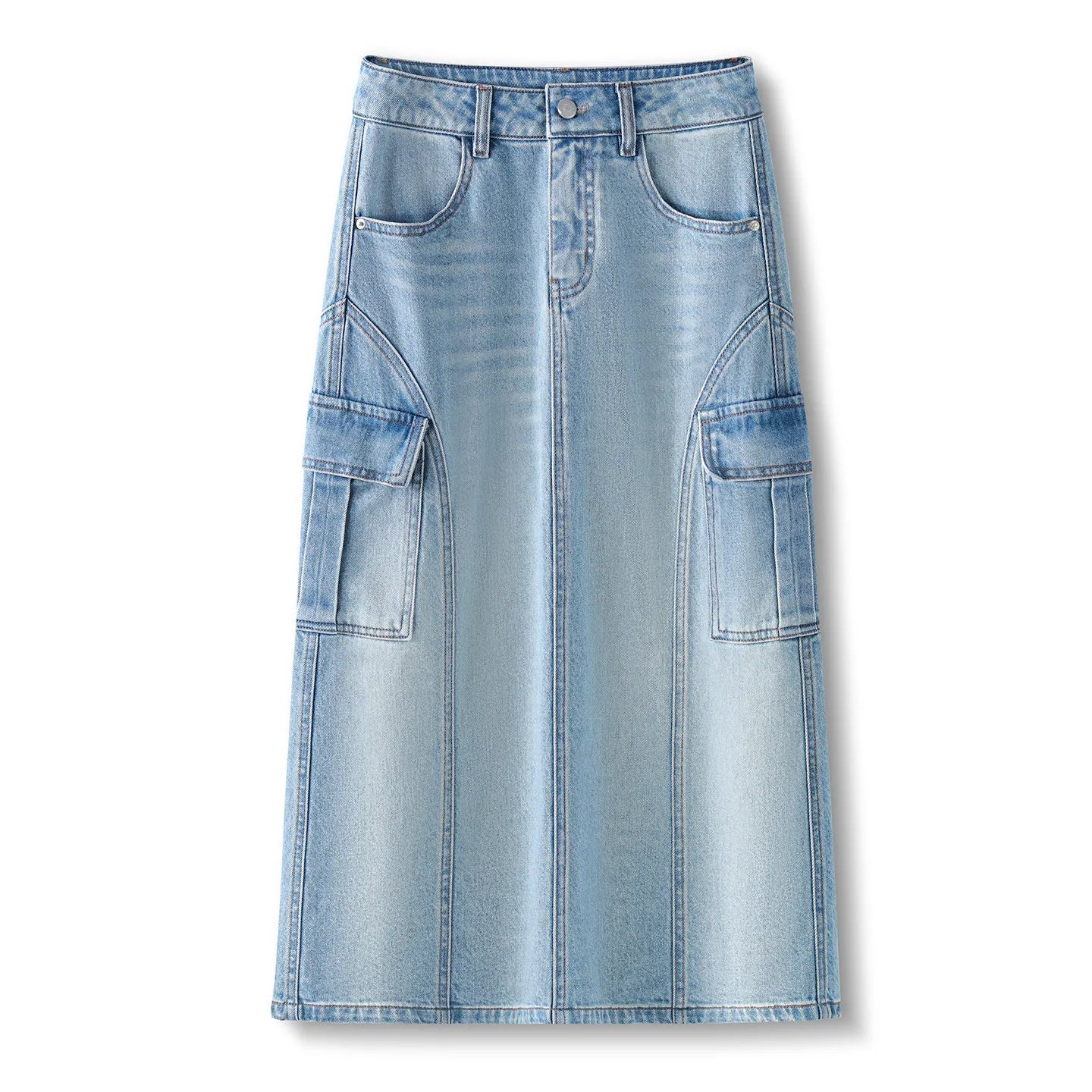 ZJYT High Street Fashion Denim Skirts for Women Summer 2026 New High Waist Casual Blue Midi Skirt Ladies Faldas Female Clothes