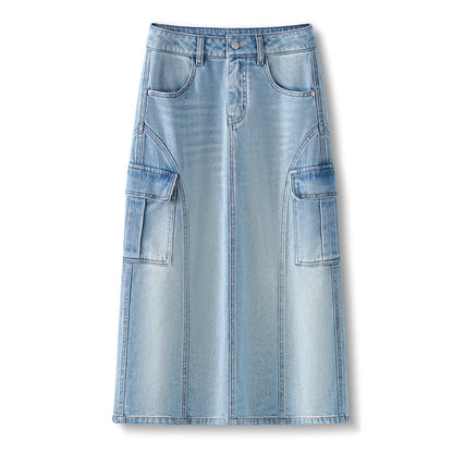 ZJYT High Street Fashion Denim Skirts for Women Summer 2026 New High Waist Casual Blue Midi Skirt Ladies Faldas Female Clothes