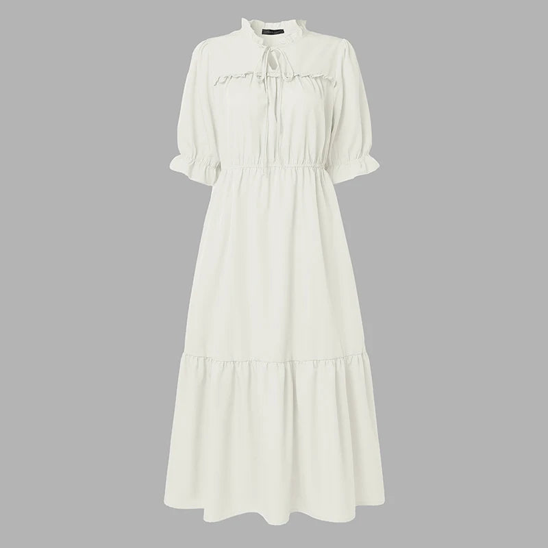 Summer Ruffled Dress ZANZEA Stylish Women Bohemain Short Sleeve Holiday Sundress Elastic Waist Casual Work Dresses A Line Robe