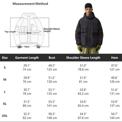 Unisex American Cargo Ski Jacket Loose Multi-Pocket Snow Coat Windproof Waterproof Warm Hooded Snowboard Jacket Men Women Skiing