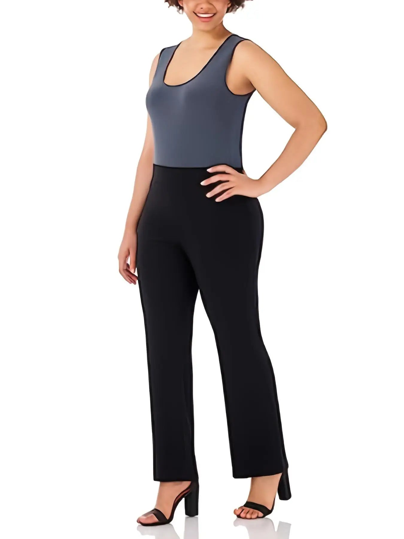 2026 Women's Plus Size Elastic Waist Straight Pants Slim Look