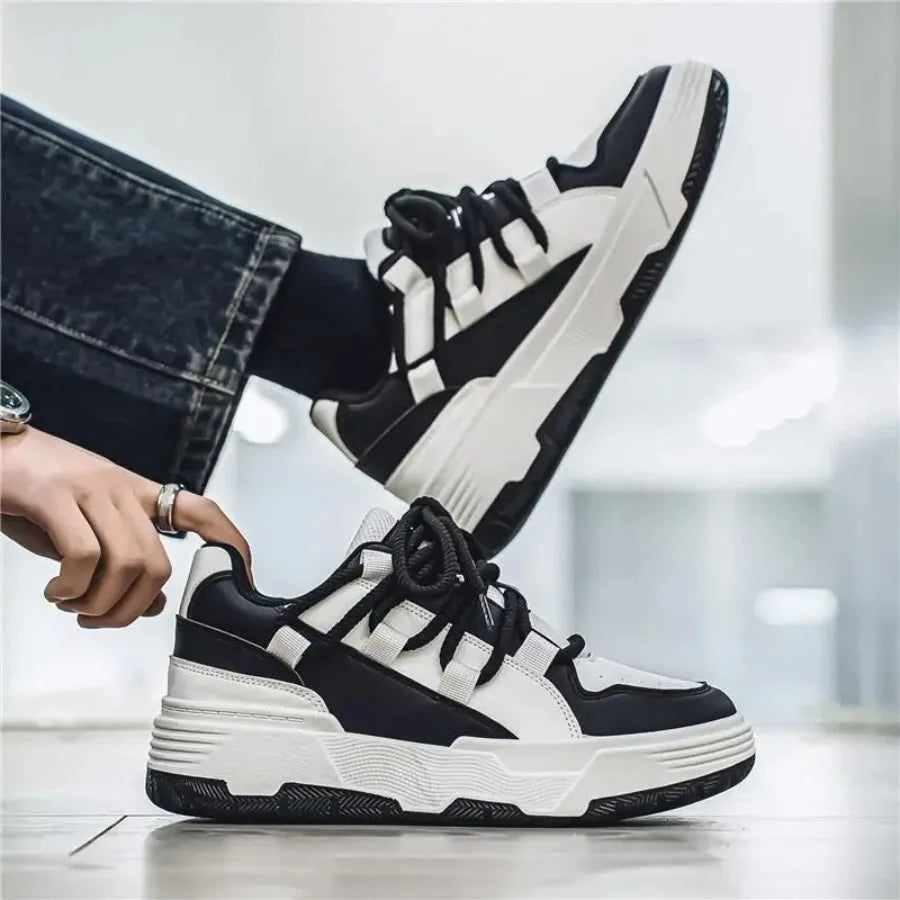Men's Low-Top Sneakers Upper and Sole Lace-Up Casual Sneakers - Black/White Suitable for Daily Commuting Outdoor Sports Gym Off