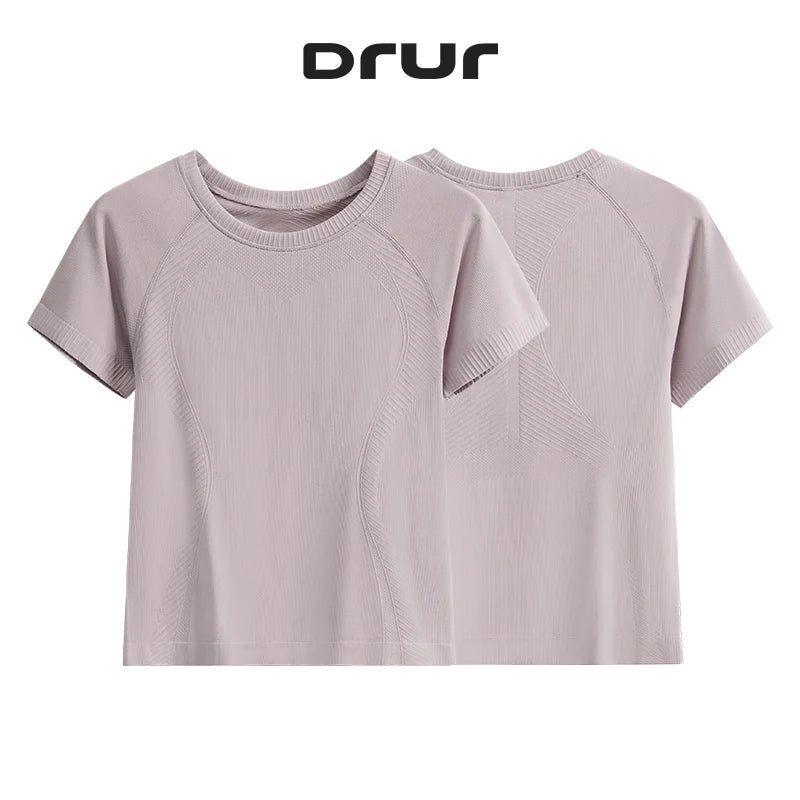 DRUR Women Seamless Yoga T-Shirt Short Sleeve Workout Tops Fitness Gym Sportswear Summer Breathable Running Shirt Golf Crew neck