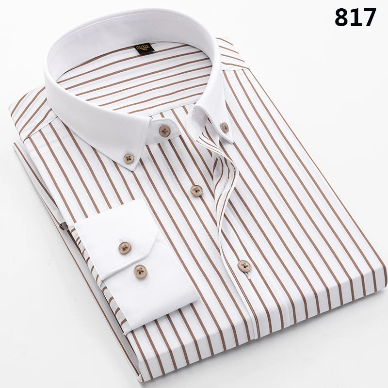 Men's pure cotton long sleeved shirt slim fit high-end light luxury 100 count striped heterochromatic collar wrinkle resistant