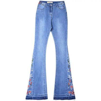 Embroidered Horn Jeans For women Summer 2025 New Light color Elastic High waisted Slim Denim Pants Female Casual Trousers