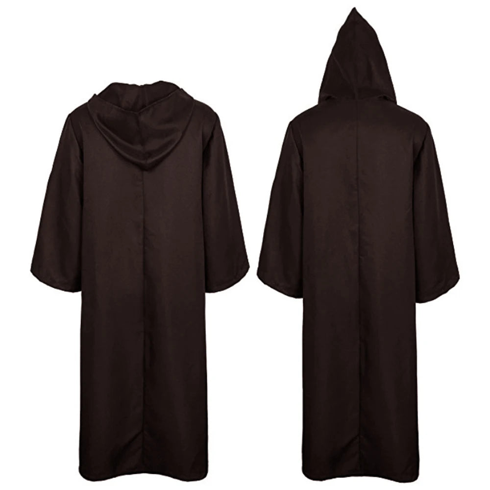 Sorcerer Long Shirt Hooded Black Robe Costume Halloween Cloak Cosplay Costume Wizard Tunic Hooded Robe Adults and Children