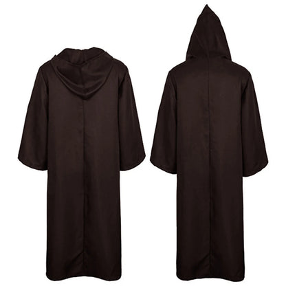 Sorcerer Long Shirt Hooded Black Robe Costume Halloween Cloak Cosplay Costume Wizard Tunic Hooded Robe Adults and Children