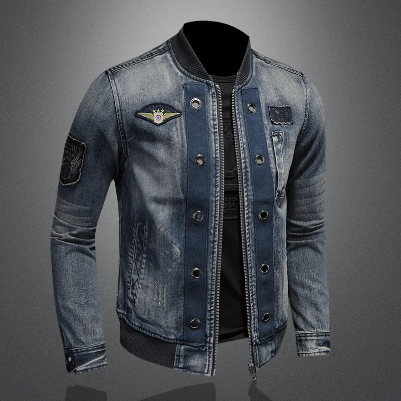 Men's High-Quality Personalized Baseball Collar Jeans Fashion Handsome Trendy Zipper Jacket