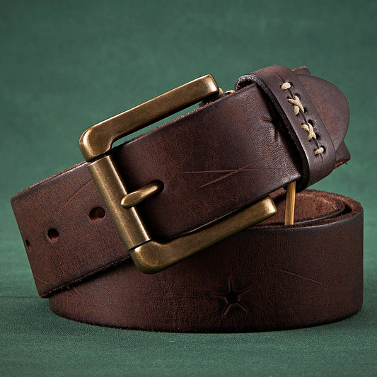 3.8CM Men High Quality Genuine Leather Belt Luxury Designer Brass Pin Buckle Belts Pure Cowskin Vintage Strap Male Jeans for Man