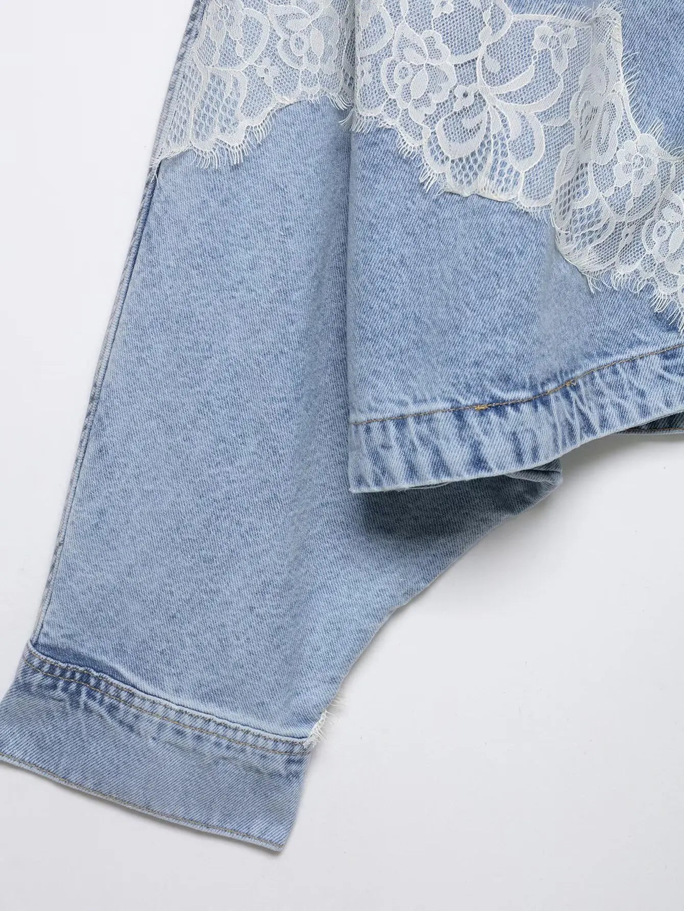 Willshela Women Fashion Denim Lace Patchwork Single Breasted Jackets Vintage Lapel Neck Long Sleeves Female Chic Lady Outfits