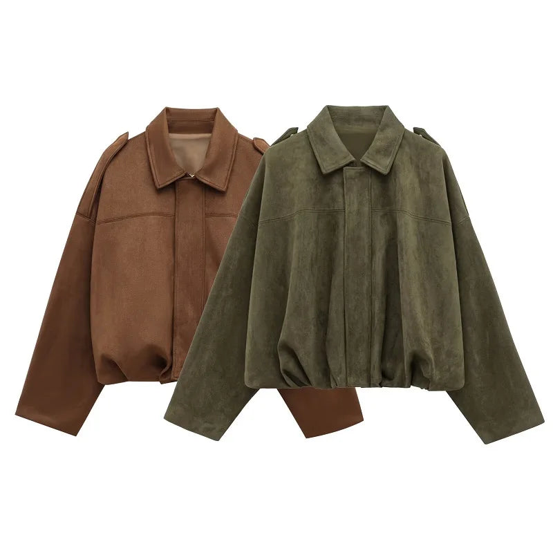 MUJER 2025 Suede Bomber Jackets for Women Outerwears Oversized Jacket Woman Streetwear Zip Women's Coats Padded Varsity Jackets