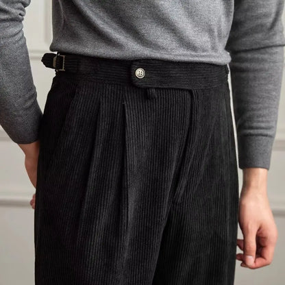 Classics Italian Naples Style Men's Suit Corduroy Pants Men High Waist Straight Work Formal British Business Brand Trousers Male