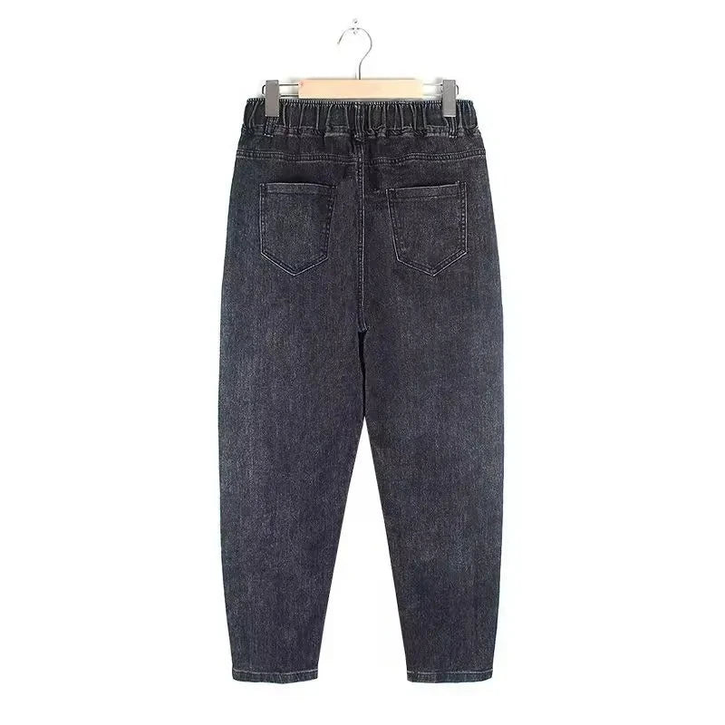 Women's Jeans Streetwear 2025 Spring Autumn New Elastic high waisted Harun pants Female Pocket Casual Denim Nine points Pants