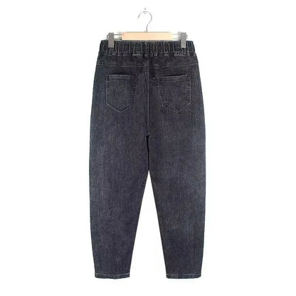 Women's Jeans Streetwear 2025 Spring Autumn New Elastic high waisted Harun pants Female Pocket Casual Denim Nine points Pants