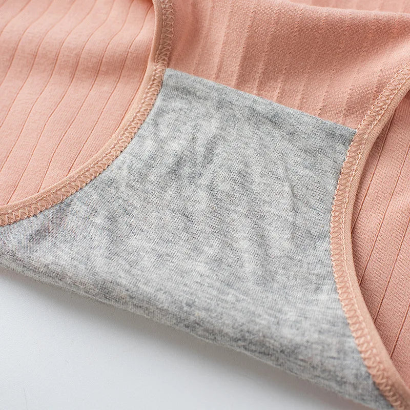 7Pcs/Set Women Cotton Ribbed Panties Mid-Rise Briefs with Bow Detail Comfort Breathable Underwear Sexy Lingerie Intimates M-XL